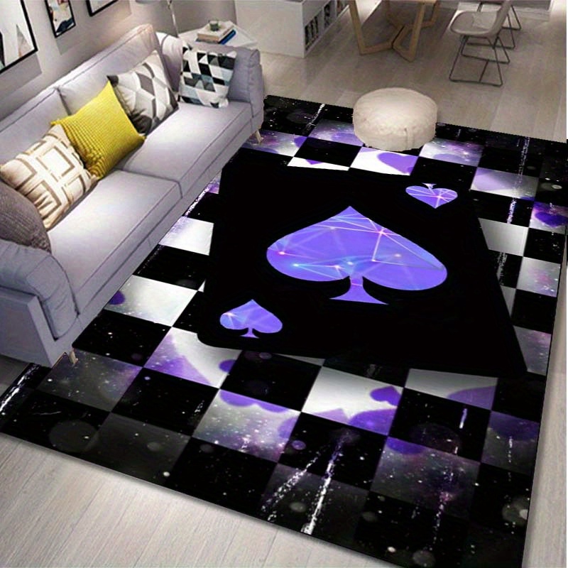 

800g/m2 Crystal Velvet 3d Purple Playing Card Pattern Area Rug, Perfect For Adding Style To Your Living Room. This Non-slip Carpet Can Also Be Used In The Bedroom, Coffee Table Area, Bathroom,
