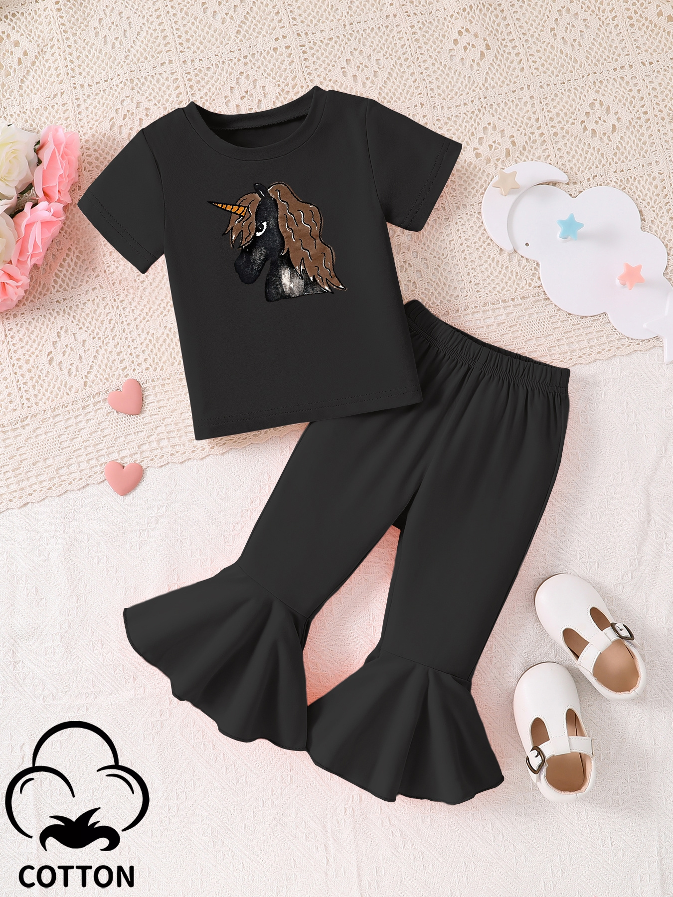 Girl's T shirt Elastic Waist Pants Set Unicorn Print Short - Temu