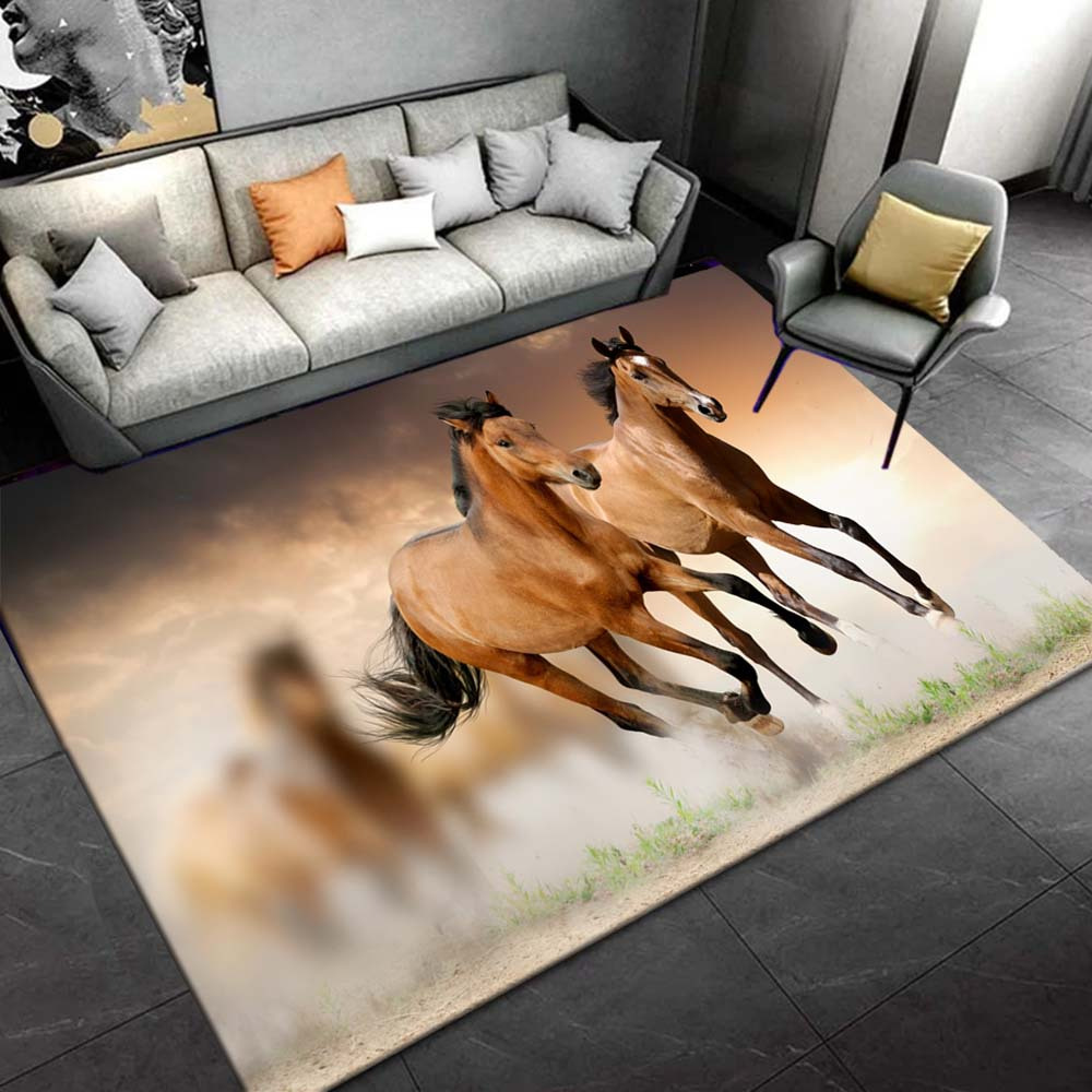 

800g/m2 Crystal Velvet 1pc 3d Horse Running Pattern Area Rug Soft Flannel Floor Mat For Living Room, Bedroom And Carpet, Sofa Coffee Table Floor Mat, Machine Washable, Decorative Rug