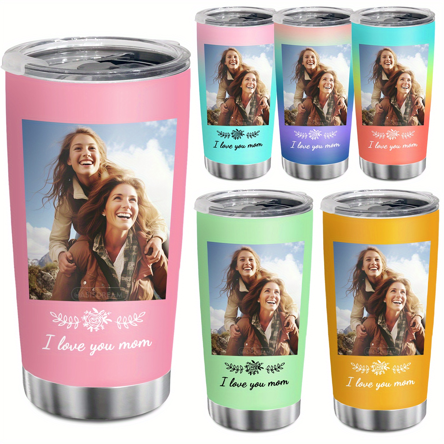 

(custom Photo) 1pc Personalized Tumbler Mother's Day Idea Gifts Stainless Steel Tumbler Custom Photo Coffee Mug Travel Cup Mother's Day Christmas Birthday Gifts For Mom 20oz Tumbler
