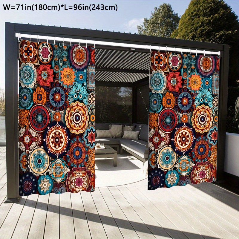 

1pc Waterproof Outdoor Curtains, Courtyard Curtains, Bohemian Style, Mandala Series, Mandala Flower Themed Pattern Curtains, Indoor/outdoor Patio Privacy Curtains, Size 71*96in