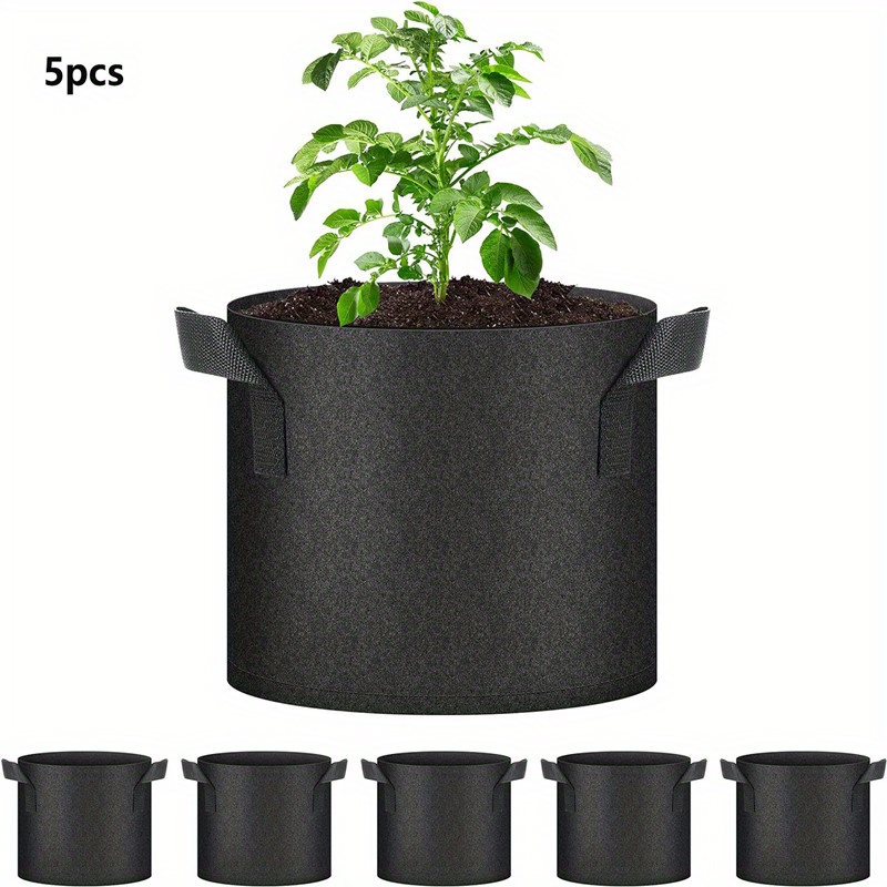 

5pcs, Plant Grow Bags 5 Gallon, Tomoato Planter Pots 5-pack With Handles, Aeration Nonwoven Fabric, Heavy Duty Gardening Planter For Vegetable, Herbs And Flowers