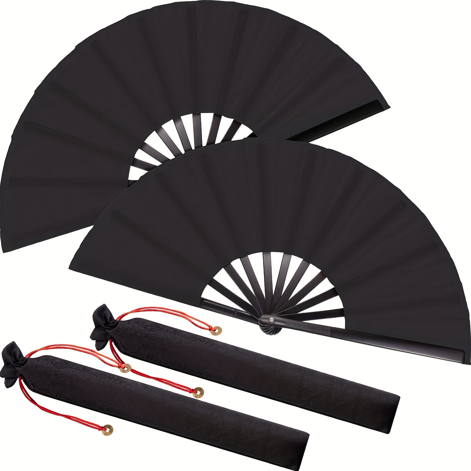 

2pcs/1pc Chinese Tai Chi Folding Fan - Large Hand Fan For Men And Women - Performance, Dance, Decorations, Festivals, Gifts, And Home Decor