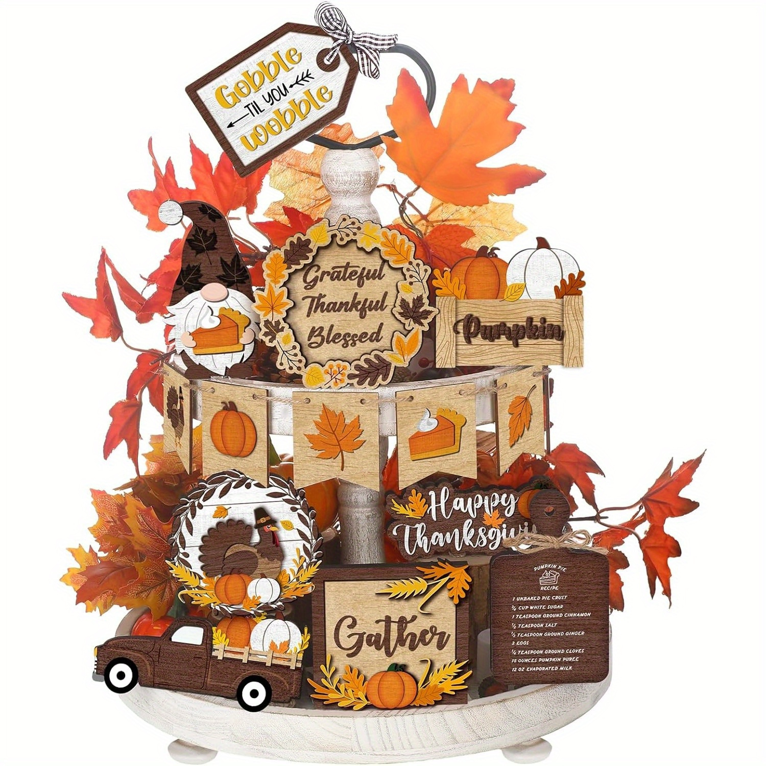 

Fall Tiered Tray Decor Pumpkins Farmhouse Decor Autumn Maple Leaf Table Centerpieces Thanksgiving Harvest Wood Blocks Signs For Home Decor (cute Style)