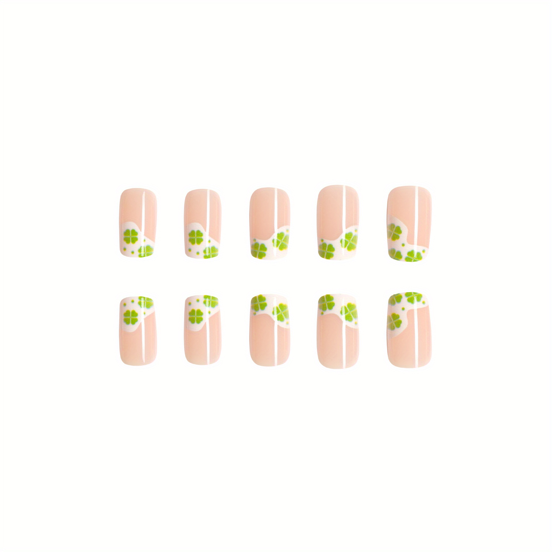 24pcs glossy st patrick press on nails four leaf patterned fake nails short square french style press on nails details 3