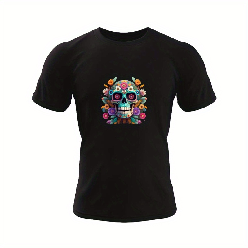 

Sugar Skull Print T Shirt, Tees For Men, Casual Short Sleeve T-shirt For Summer
