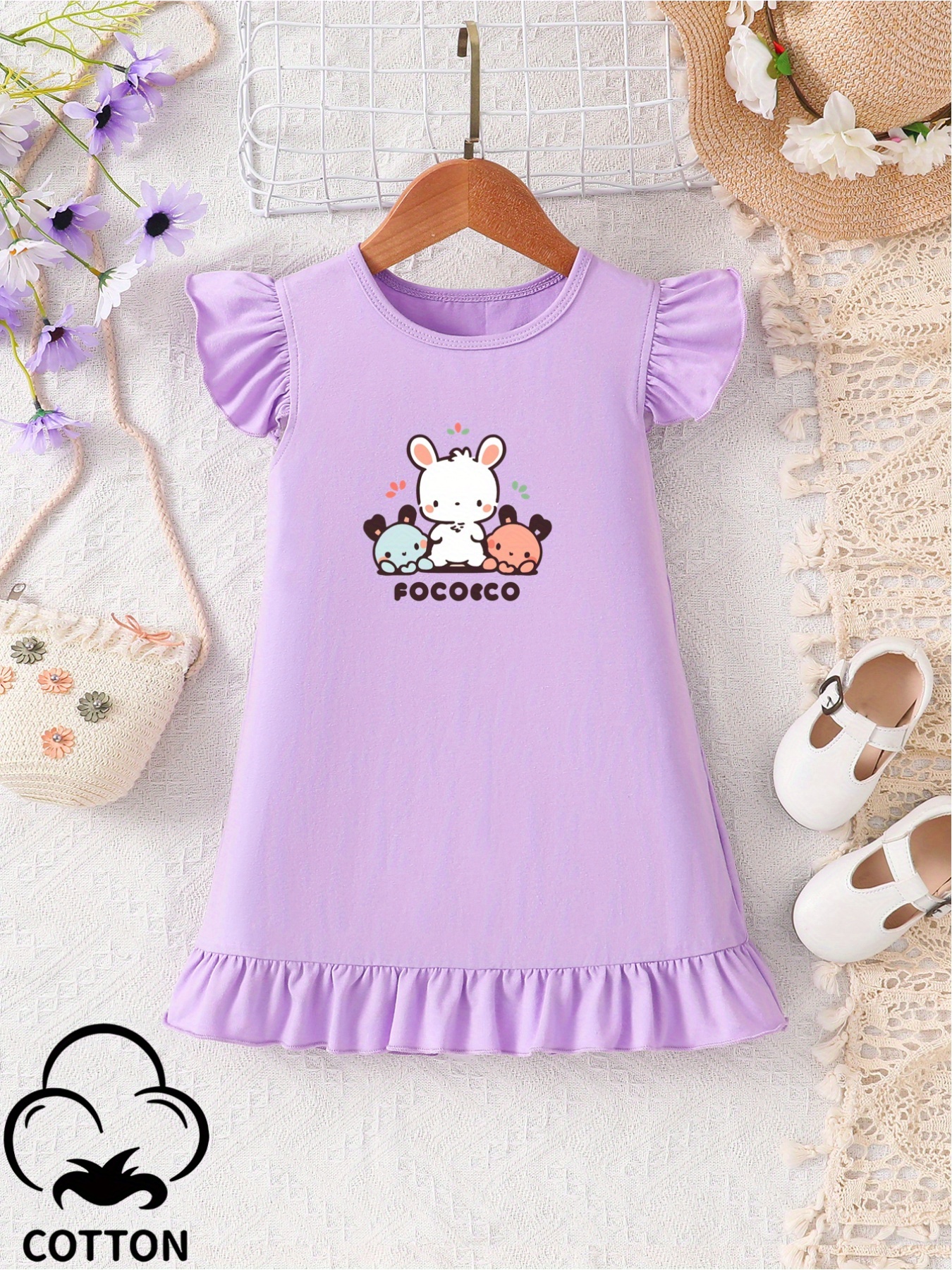 Baby Girl Clothes Toddler Kids Girls Cotton Short Sleeve Casual Dress  Cartoon Appliques Striped Princess Dresses