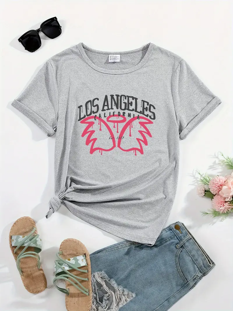 Los Angeles Letter Print Sports T Shirt Casual Round Neck Temu New los-angeles-letter-print-sports-t-shirt-casual-round-neck-temu-new