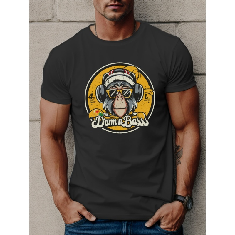 

Cool Monkey Print Tees For Men, Casual Crew Neck Short Sleeve T-shirt, Comfortable Breathable T-shirt