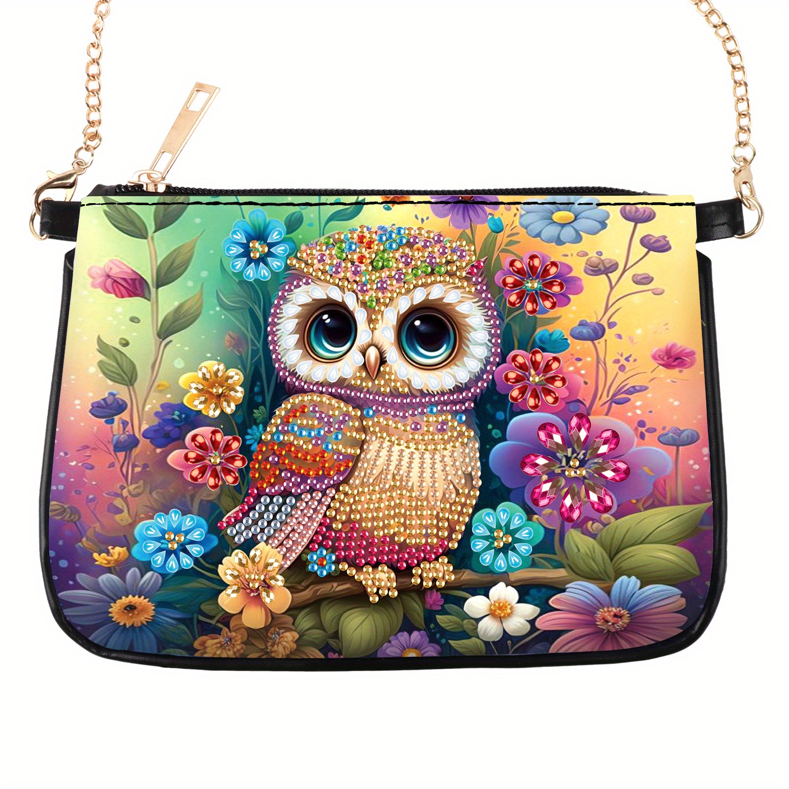 

Art Painting Kit Chain Crossbody Bag, Flower Owl Diy Special Shape Diamante Storage Bag, Convenient Bag Decoration
