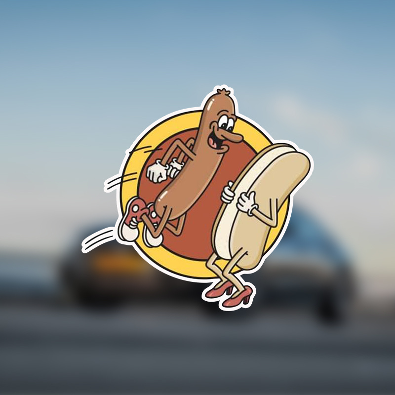 

Hot Dog Jumping In Bun Funny - Sticker - For Car Laptop I-pad Phone Helmet Hard Hat - Waterproof Decal