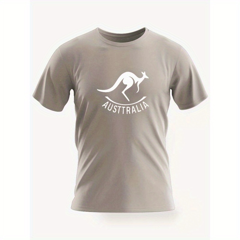 

Kangaroo Print Tees For Men, Casual Crew Neck Short Sleeve T-shirt, Comfortable Breathable T-shirt