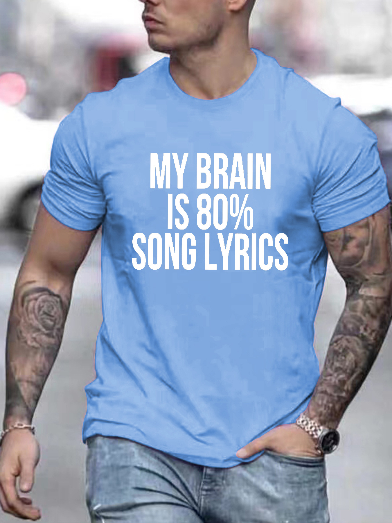 Men's Brain 80% Song Lyrics Print Short Sleeve T shirts - Temu New Zealand