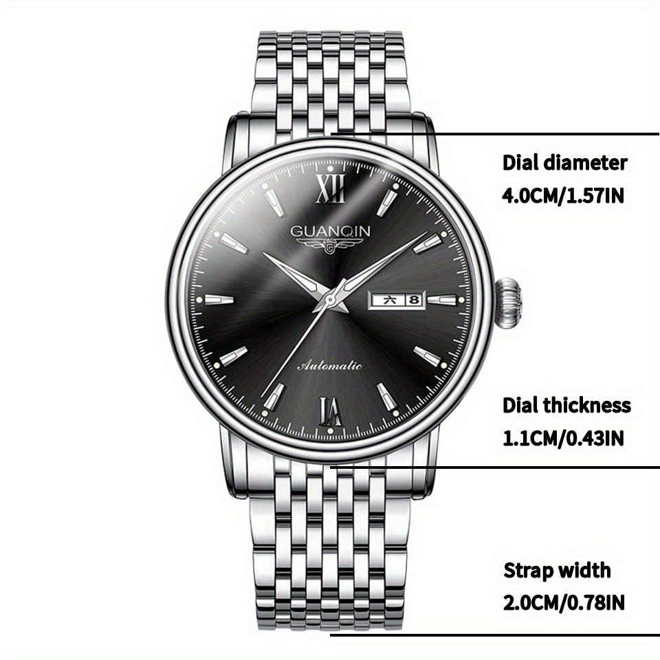 guanqin mens fashion fully automatic mechanical watch waterproof sterling steel strap luminous trend watch gj16260