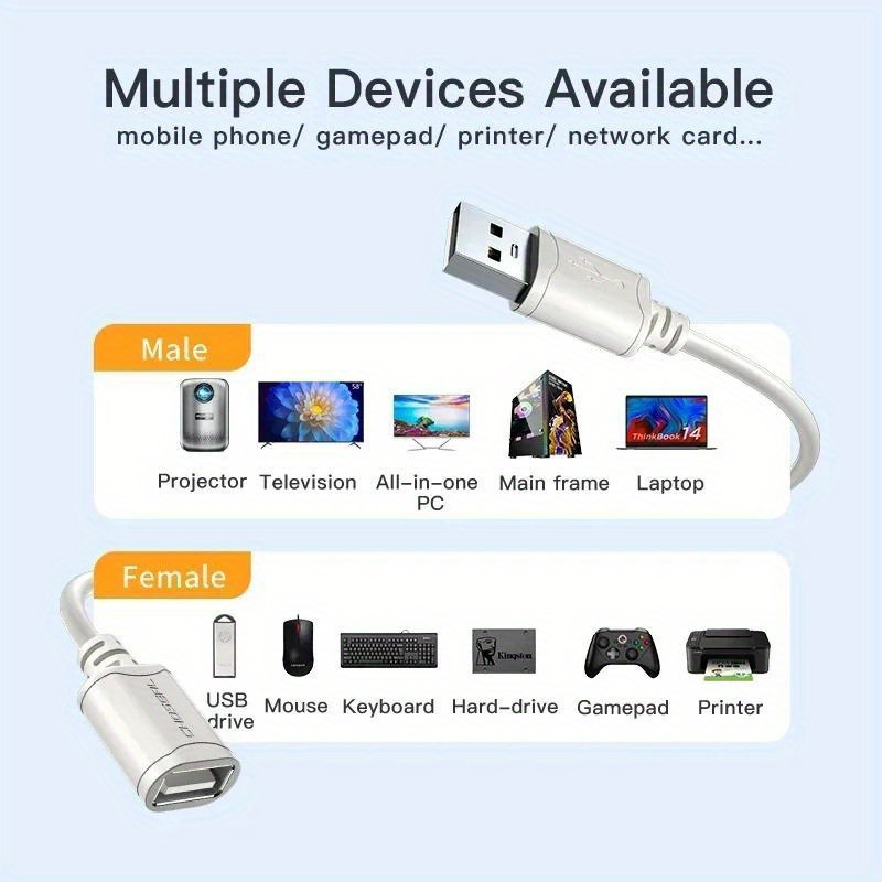 Visscho High-Speed USB 2.0 Extension Cable - AM/AF Male to Female, 10-20W Power, Durable PVC, Compatible with Laptops, Desktops, Car Recorders, U Disks, Mice, Keyboards, Game Controllers, Printers - USB Data Cable, USB Cable, Versatile Connectivity, Sleek Design, Sturdy Construction, Usb Extension Cable, Extension Wire, Pc Accessories, Keyboard Cable, Laptop Accessories, Charger Fast Charging 3 Visscho High-Speed USB 2.0 Extension Cable - AM/AF Male to Female, 10-20W Power, Durable PVC, Compatible with Laptops, Desktops, Car Recorders, U Disks, Mice, Keyboards, Game Controllers, Printers - USB Data Cable, USB Cable, Versatile Connectivity, Sleek Design, Sturdy Construction, Usb Extension Cable, Extension Wire, Pc Accessories, Keyboard Cable, Laptop Accessories, Charger Fast Charging - Image 3