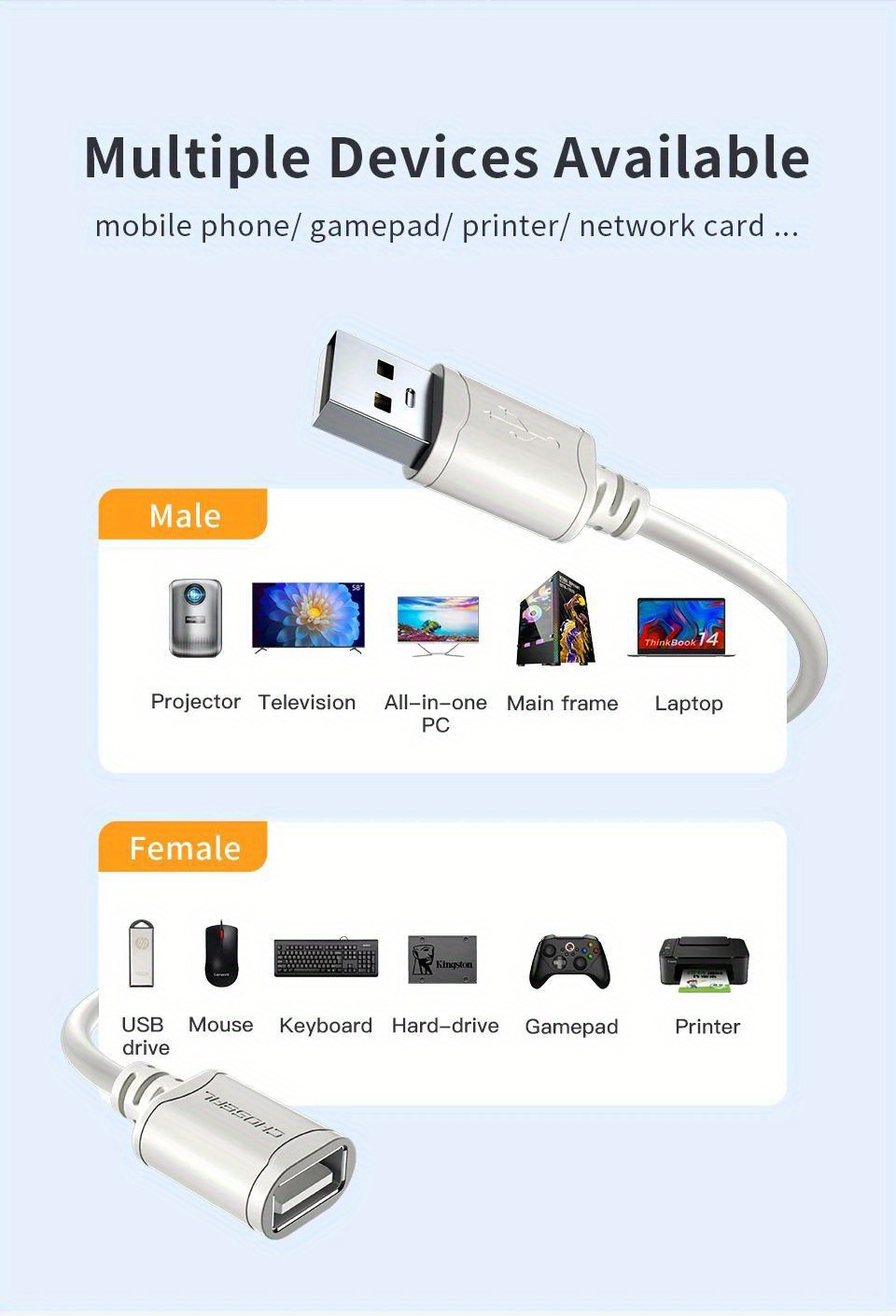 Visscho High-Speed USB 2.0 Extension Cable - AM/AF Male to Female, 10-20W Power, Durable PVC, Compatible with Laptops, Desktops, Car Recorders, U Disks, Mice, Keyboards, Game Controllers, Printers - USB Data Cable, USB Cable, Versatile Connectivity, Sleek Design, Sturdy Construction, Usb Extension Cable, Extension Wire, Pc Accessories, Keyboard Cable, Laptop Accessories, Charger Fast Charging 13 Visscho High-Speed USB 2.0 Extension Cable - AM/AF Male to Female, 10-20W Power, Durable PVC, Compatible with Laptops, Desktops, Car Recorders, U Disks, Mice, Keyboards, Game Controllers, Printers - USB Data Cable, USB Cable, Versatile Connectivity, Sleek Design, Sturdy Construction, Usb Extension Cable, Extension Wire, Pc Accessories, Keyboard Cable, Laptop Accessories, Charger Fast Charging