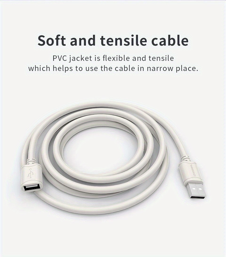 Visscho High-Speed USB 2.0 Extension Cable - AM/AF Male to Female, 10-20W Power, Durable PVC, Compatible with Laptops, Desktops, Car Recorders, U Disks, Mice, Keyboards, Game Controllers, Printers - USB Data Cable, USB Cable, Versatile Connectivity, Sleek Design, Sturdy Construction, Usb Extension Cable, Extension Wire, Pc Accessories, Keyboard Cable, Laptop Accessories, Charger Fast Charging 18 Visscho High-Speed USB 2.0 Extension Cable - AM/AF Male to Female, 10-20W Power, Durable PVC, Compatible with Laptops, Desktops, Car Recorders, U Disks, Mice, Keyboards, Game Controllers, Printers - USB Data Cable, USB Cable, Versatile Connectivity, Sleek Design, Sturdy Construction, Usb Extension Cable, Extension Wire, Pc Accessories, Keyboard Cable, Laptop Accessories, Charger Fast Charging