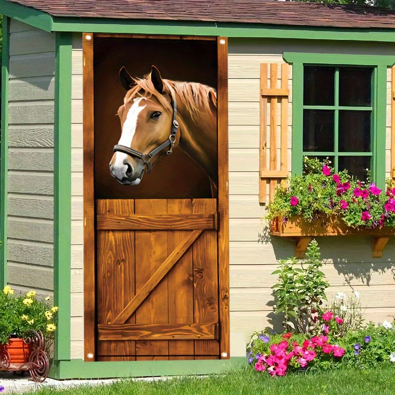 

1pc, 70x35 Inch Vinyl Door Cover Banner, Vinyl, Horse, Door Backdrop Decoration Home Indoor Outdoor Decoration