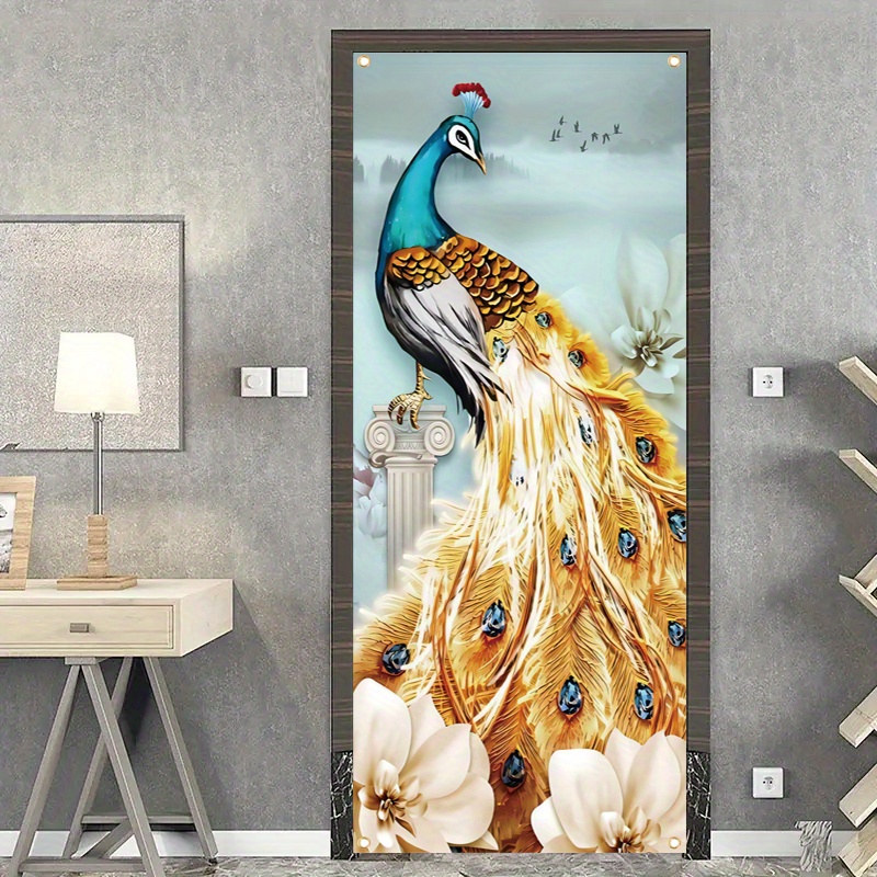 

1pc, 70x35 Inch Vinyl Door Cover Banner, Vinyl, Peacock, Porch Sign Holiday Party Front Door Hanging Background Indoor Outdoor Banner Home Decor