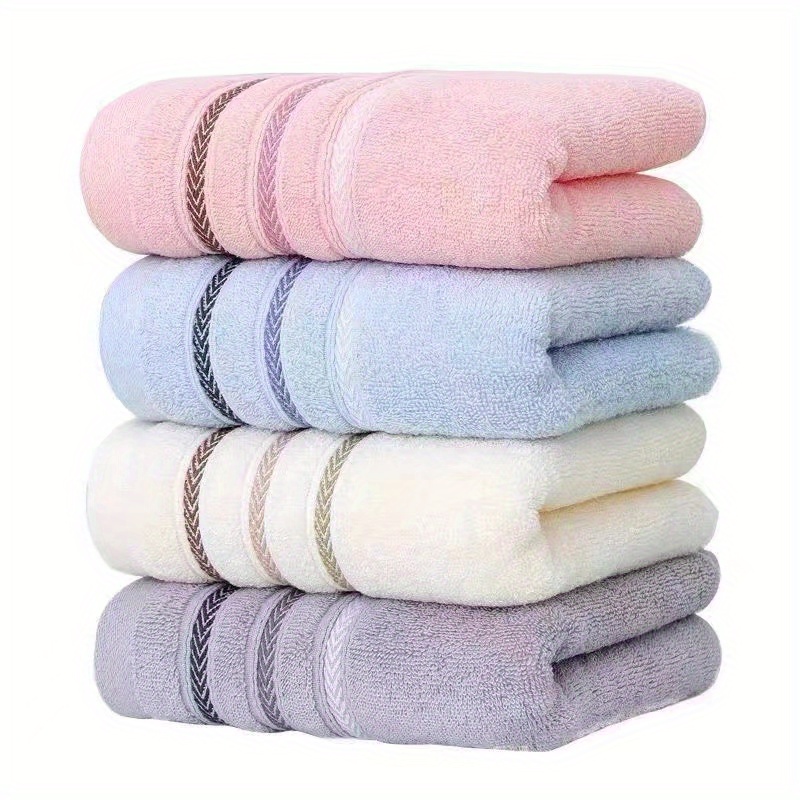 5pcs ultra soft cotton towel set   thickened super absorbent lightweight in beige   and blue essential for home bathrooms featuring reinforced edges and striped design in modern   tones towel collection