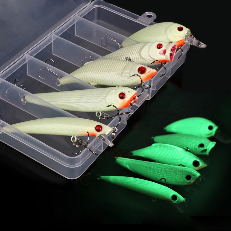 fishing lure bait kit luminous vib popper crank minnow pencil glow