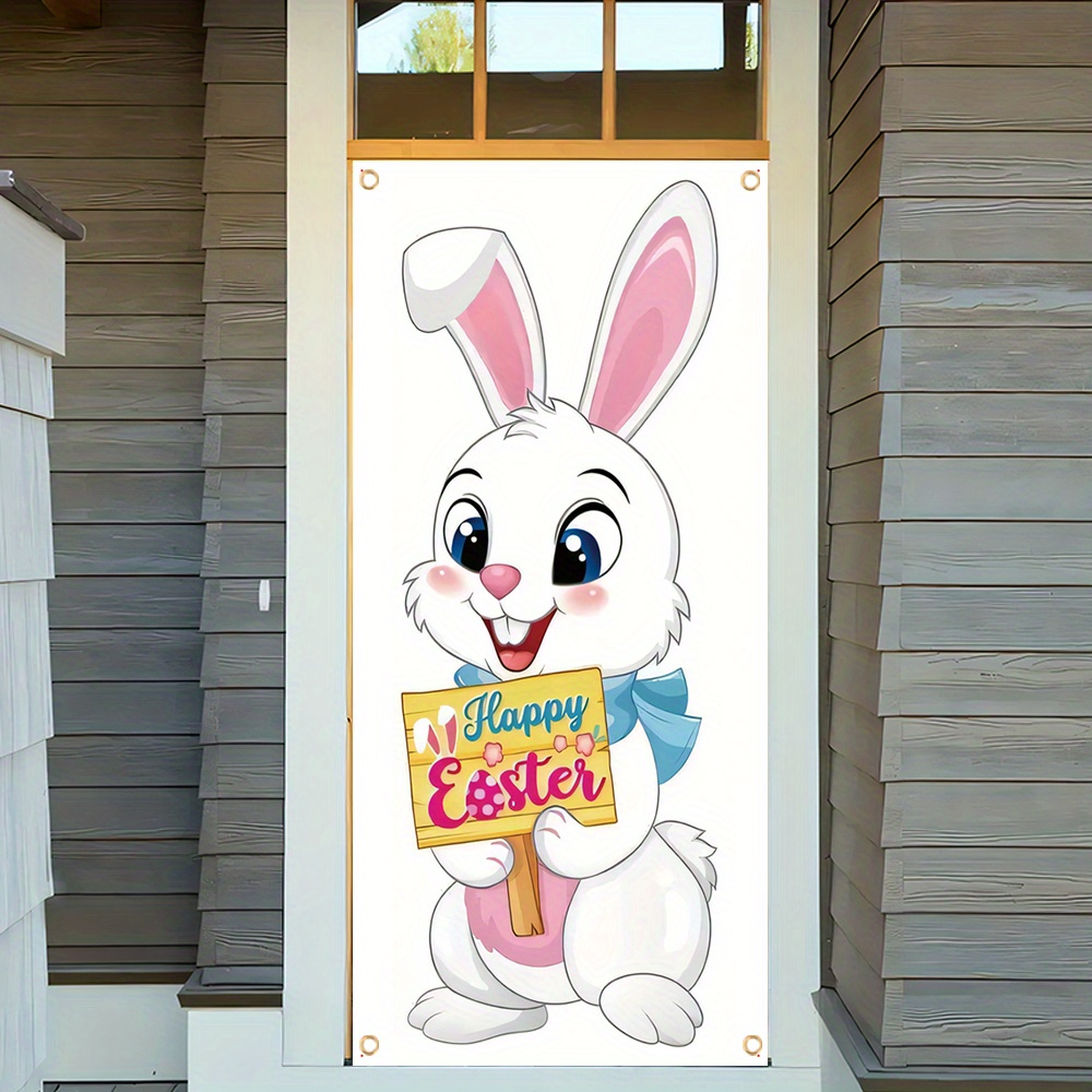 

1pc, 70x35 Inch Door Cover Banner,vinyl,easter Cute Bunny And Chick Easter Eggs, Porch Sign Holiday Party Front Door Hanging Background Indoor Outdoor Banner Home Decor