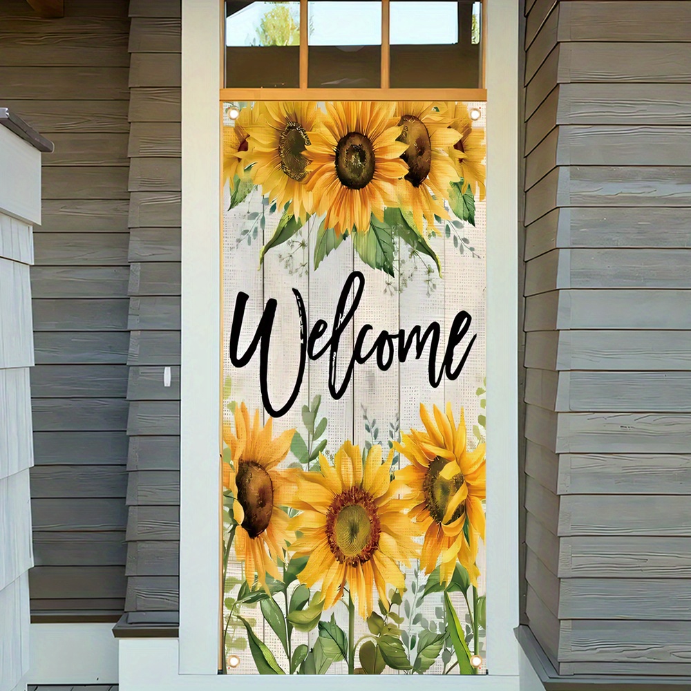 

1pc, 70x35 Inch Vinyl Door Cover Banner,vinyl,sunflower, Welcome Sign Spring And Summer