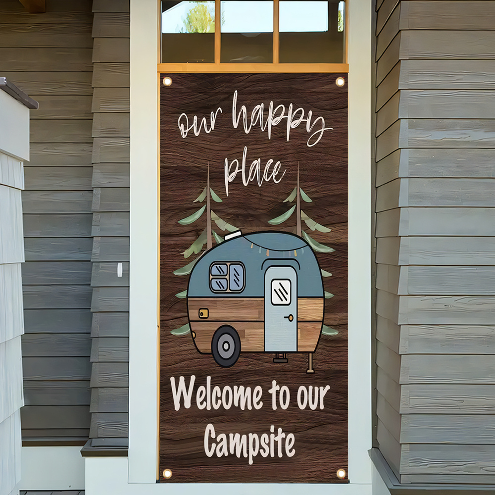 

1pc, 70x35 Inch Vinyl Door Cover Banner, Vinyl, Camper Camping, Porch Sign Holiday Party Front Door Hanging Background Indoor Outdoor Banner Home Decor