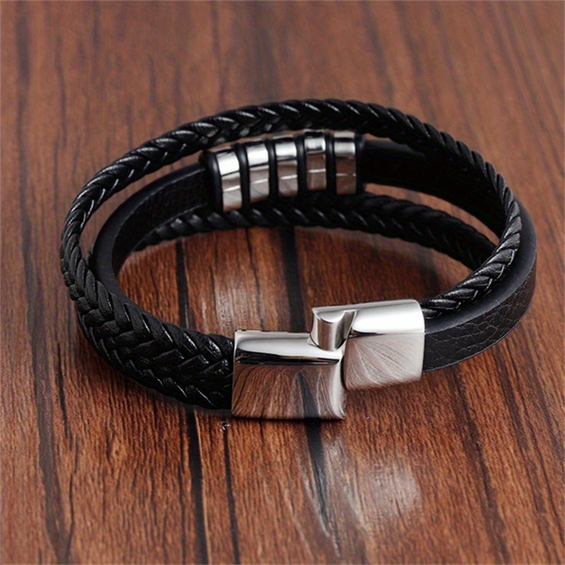 

1pc Stylish And Elegant Pu Leather Men's Bracelet, Delicate Jewelry Accessory, Perfect For Festive Gifts