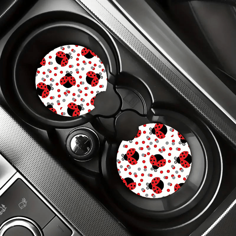 

2pcs Cute Ladybug Car Cup Holder Coasters, Car Interior Waterproof Coaster, To Keep Your Car Cup Holders Clean And Dry