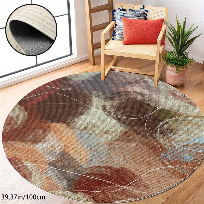 

Round Rugs Indoor Vintage Hallway Round Rugs Round Washable Thin Rugs Floral Print Non-slip Rubber Lining Living Room Dining Room Bedroom Entryway Office