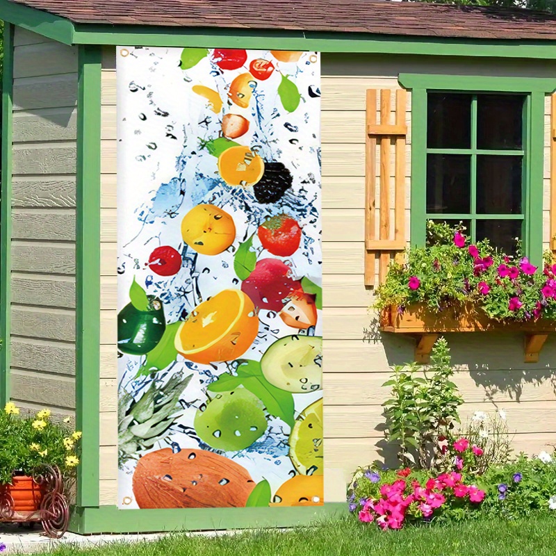 

1pc, 70x35 Inch Door Cover Banner, Vinyl, Summer Fruits, Porch Sign Holiday Party Front Door Hanging Background Indoor Outdoor Banner Home Decor
