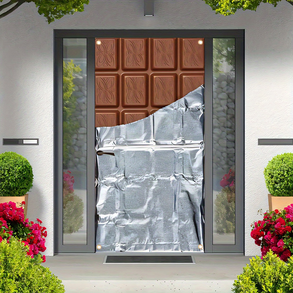 

1pc, 70x35 Inch Door Cover Banner, Vinyl, Chocolate, Porch Sign Holiday Party Front Door Hanging Background Indoor Outdoor Banner Home Decor