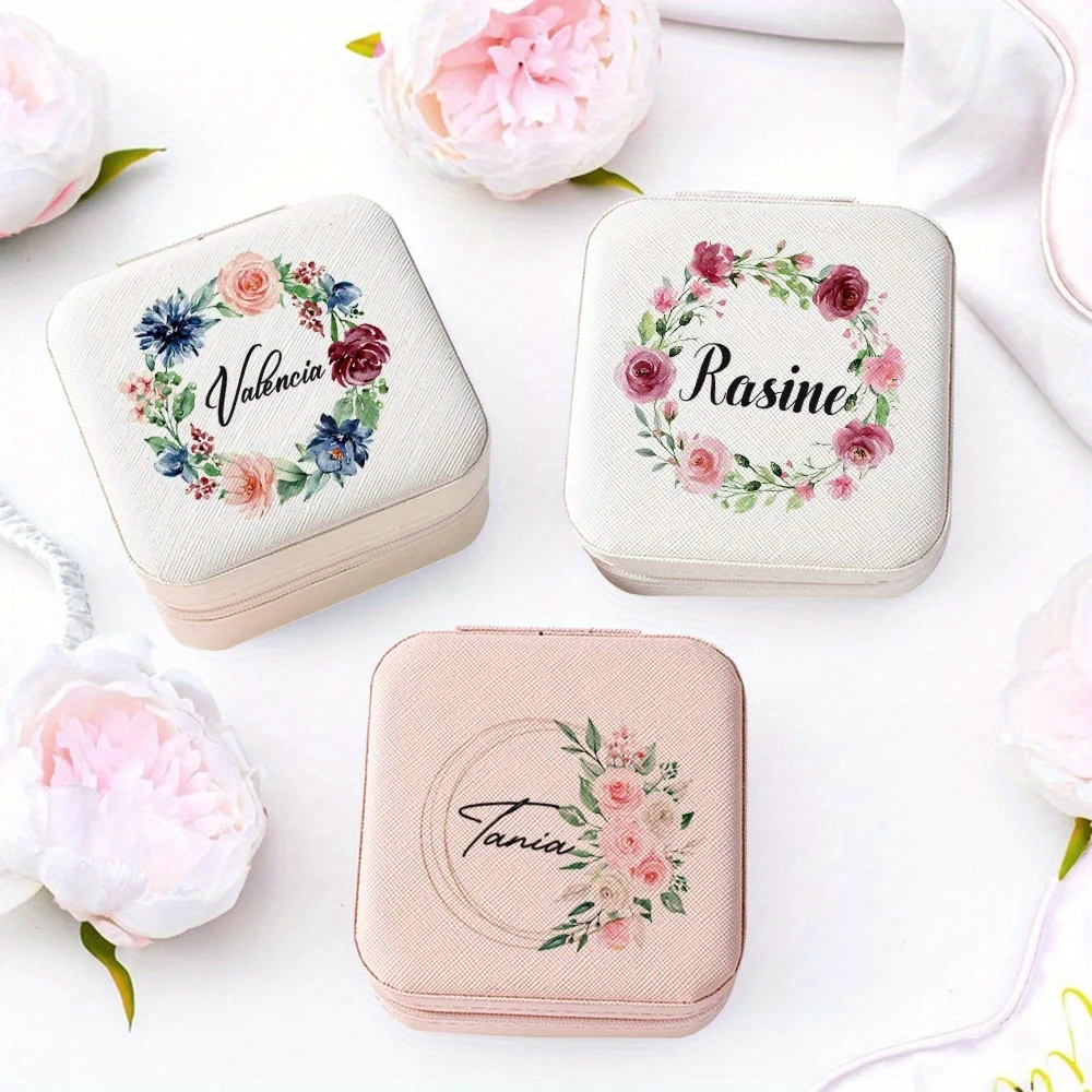 

1pc Customized Birthday Flower Jewelry Box, Valentine's Day, Christmas, Pu Leather Jewelry Travel Storage Package Box, Christmas Mom Gift Display Box, Personalized Gift, Father's Day Gifts