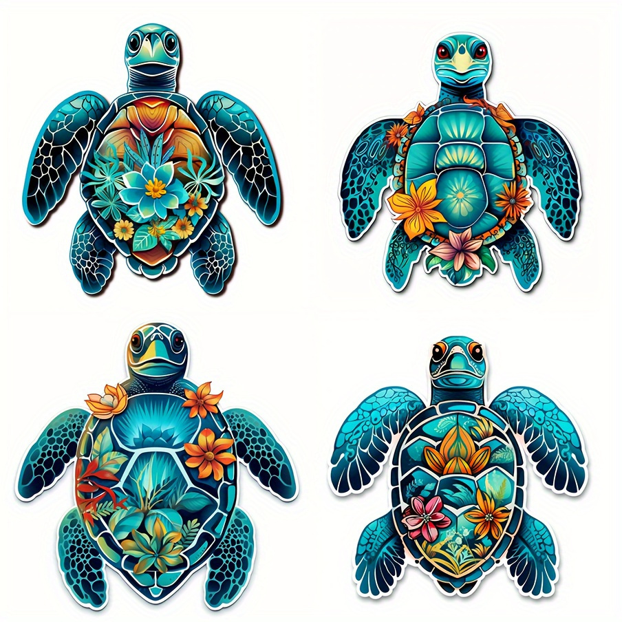 

4 In1 Cute Teal Blue Day Of The Dead Sea Turtle Sticker, Suitable For Suitcase Water Bottle Phone Case Laptop Computer Skateboard