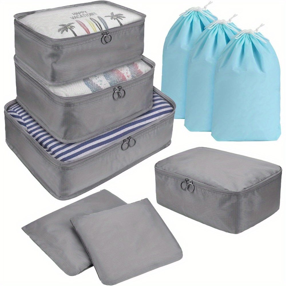 DIMJ - Organizadores de equipaje de viaje, juego de 8 cubos plegables de  viaje para maleta, bolsas ligeras para almacenamiento de equipaje, color  gris