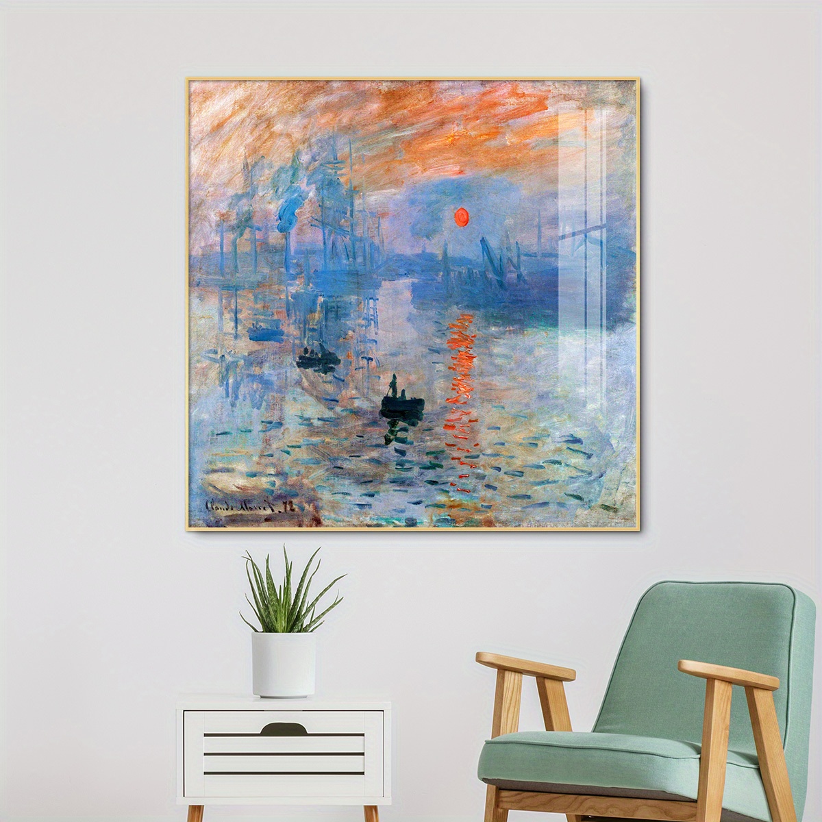 

1pc Framed Canvas Printing Wall Art, Abstract Impression, Sunrise (1872) By Claude Monet's, Wall Art With Waterproof Wooden Back, For Home Room Office Hotel Cafe Ktv Bar Wall Decoration