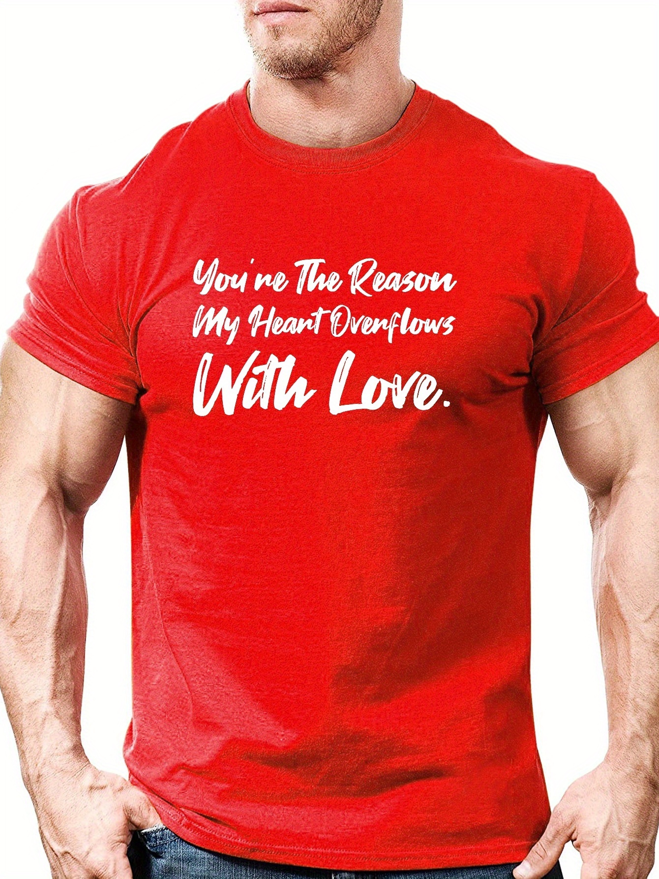 Plus Size Heart Overflowing Love Print Mens Round Neck Temu Ireland