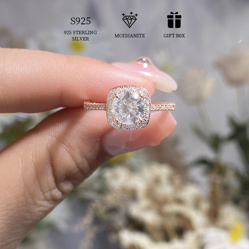 elegant 1 carat moissanite engagement ring hypoallergenic s925 silvery   gift for her with gift box details 0