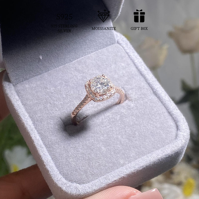 elegant 1 carat moissanite engagement ring hypoallergenic s925 silvery   gift for her with gift box details 3