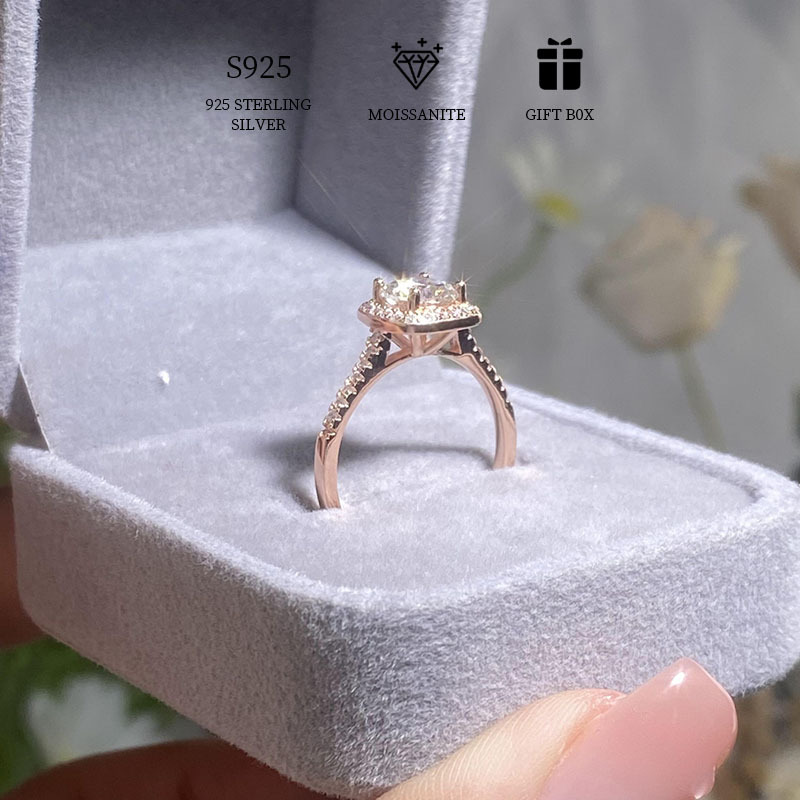 elegant 1 carat moissanite engagement ring hypoallergenic s925 silvery   gift for her with gift box details 5