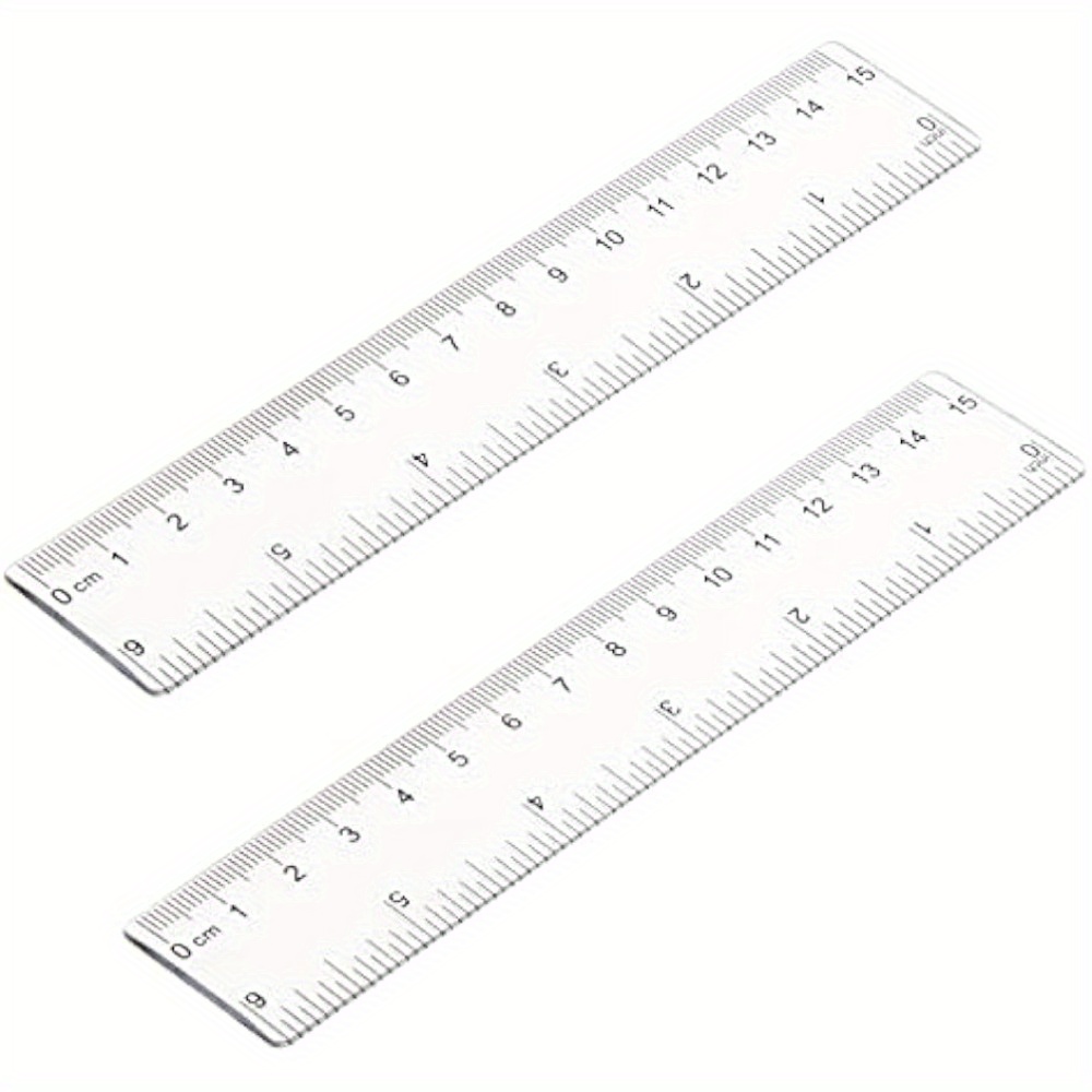 

2pcs 6-inch Clear Plastic Rulers - Shatterproof, Transparent With Inches & Centimeters Scale For Students & Office Use