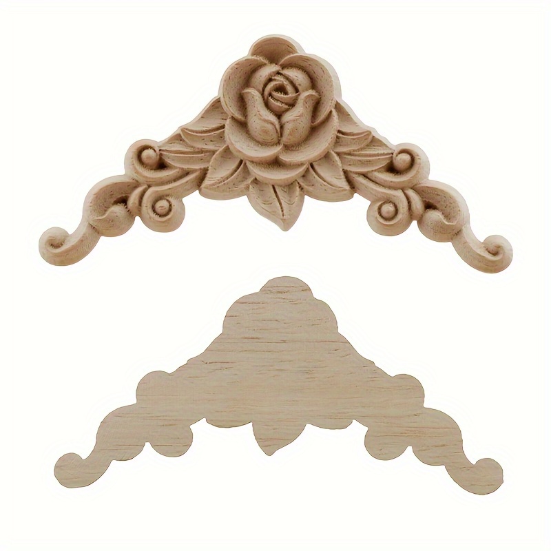 

4pcs Exquisite Wood Carved Corner Appliques - Artistic Wooden Figurines Crafts For Stylish Wall, Door, And Furniture Decoration