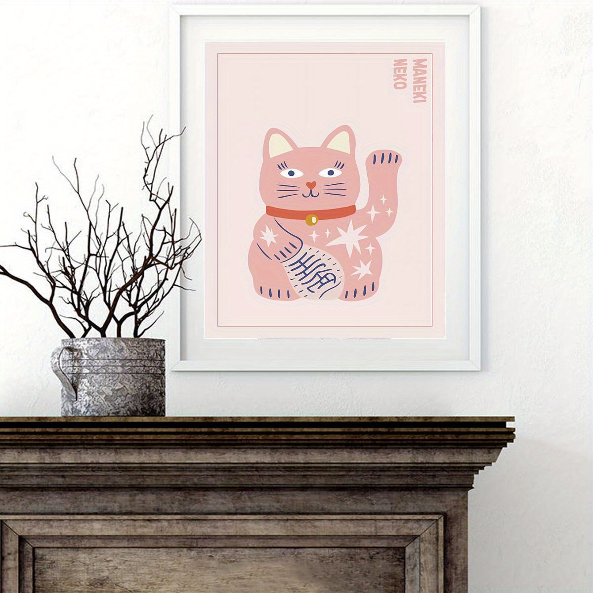 Gato Maneki-Neko póster  Decoración de pared rosa y pastel de