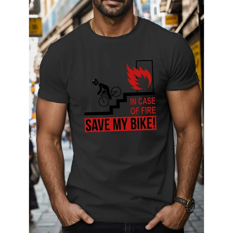 

Save My Bike Print T Shirt, Tees For Men, Casual Short Sleeve T-shirt For Summer