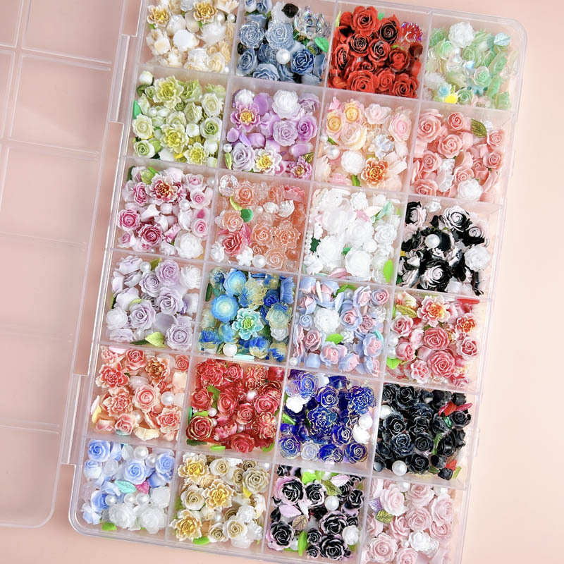 

24-grid Nail Art Decorations Kit, Color Floral Nail Charms, -free Manicure Embellishments Set