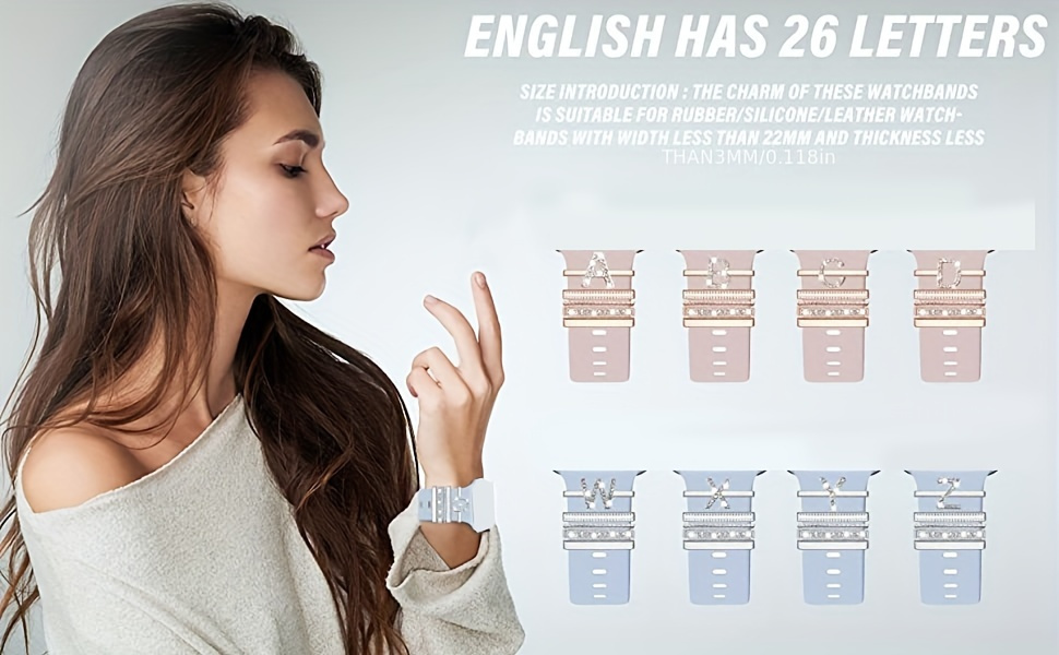 Hot 2024 New Shiny Alphabet Initial Letter Watchband Ring Loops, Luxury Rhinestone Watch Strap Charms Decorations 5pcs Alphabet Initial Letter Watchband Rings Loops Compatible With Watch Garmin Smartwatch (A-Z)