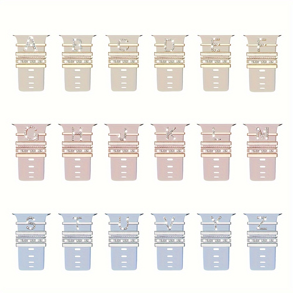 Hot 2024 New Shiny Alphabet Initial Letter Watchband Ring Loops, Luxury Rhinestone Watch Strap Charms Decorations 5pcs Alphabet Initial Letter Watchband Rings Loops Compatible With Watch Garmin Smartwatch (A-Z)