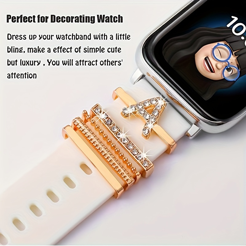 Hot 2024 New Shiny Alphabet Initial Letter Watchband Ring Loops, Luxury Rhinestone Watch Strap Charms Decorations 5pcs Alphabet Initial Letter Watchband Rings Loops Compatible With Watch Garmin Smartwatch (A-Z)