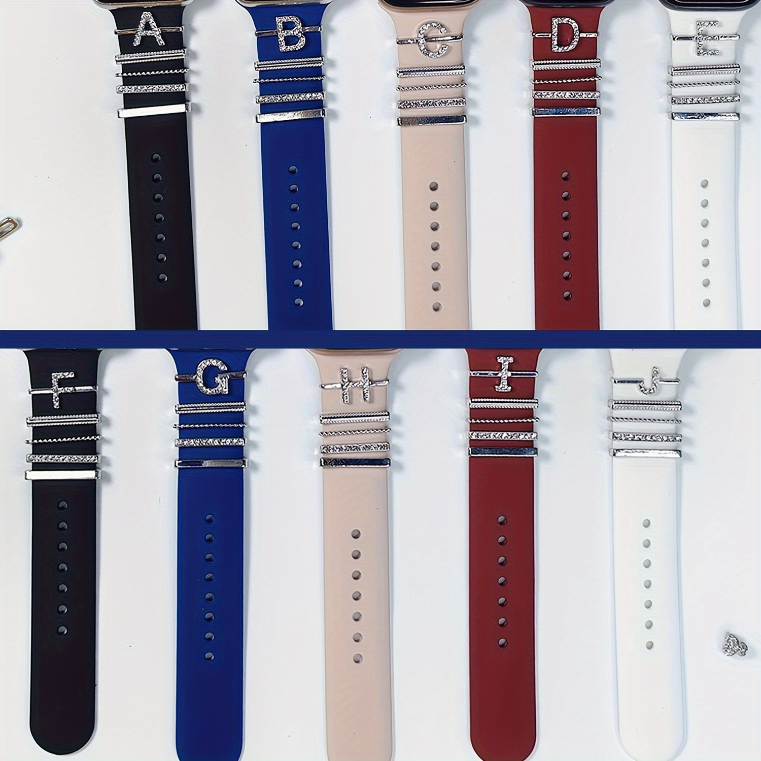 Hot 2024 New Shiny Alphabet Initial Letter Watchband Ring Loops, Luxury Rhinestone Watch Strap Charms Decorations 5pcs Alphabet Initial Letter Watchband Rings Loops Compatible With Watch Garmin Smartwatch (A-Z)